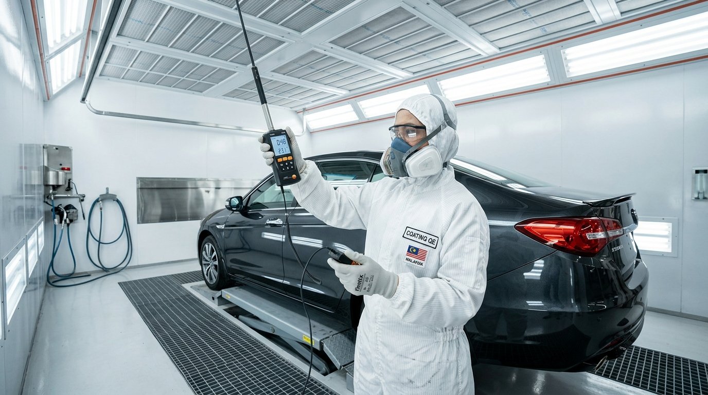 Automotive paintshop quality engineer conducting spraybooth airflow velocity audit
